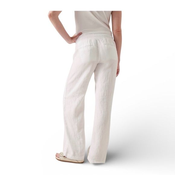 Athleta Cabo Linen Wide Leg Pants White Drawstring Zip Pockets Petite Size S-2P - Picture 4 of 8